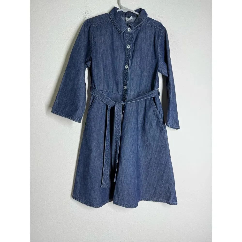 Wonder Nation Girls Denim Button Front Dress Belted Blue Size M (7/8) Cotton